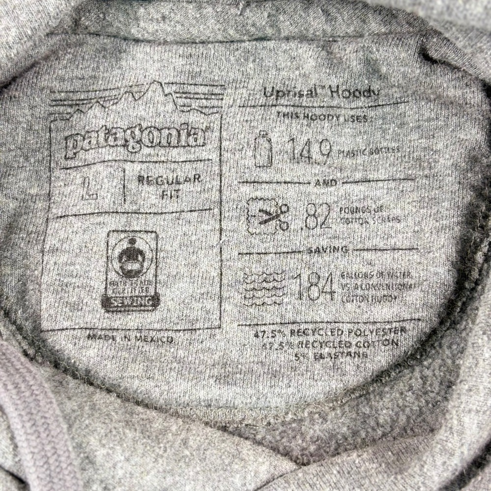 Patagonia Uprisal Hoody Mens L Gray Recycled Cotton Polyester Fleece Pullover - Picture 2 of 6